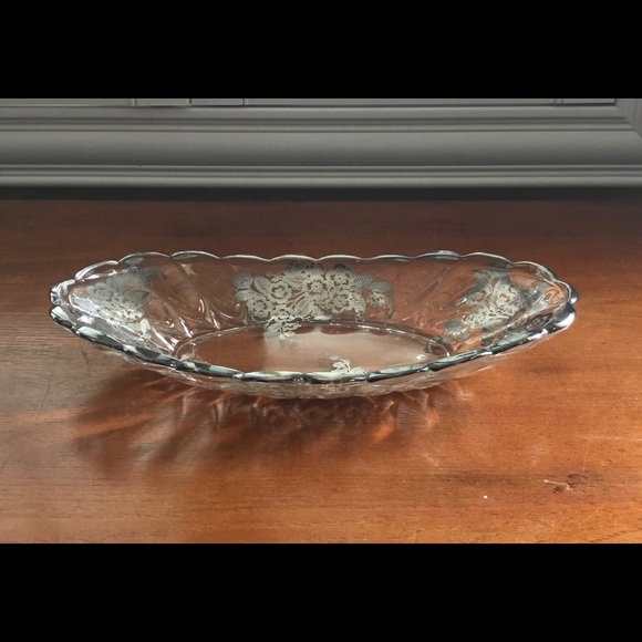 VINTAGE Silver Overlay Glass Dish